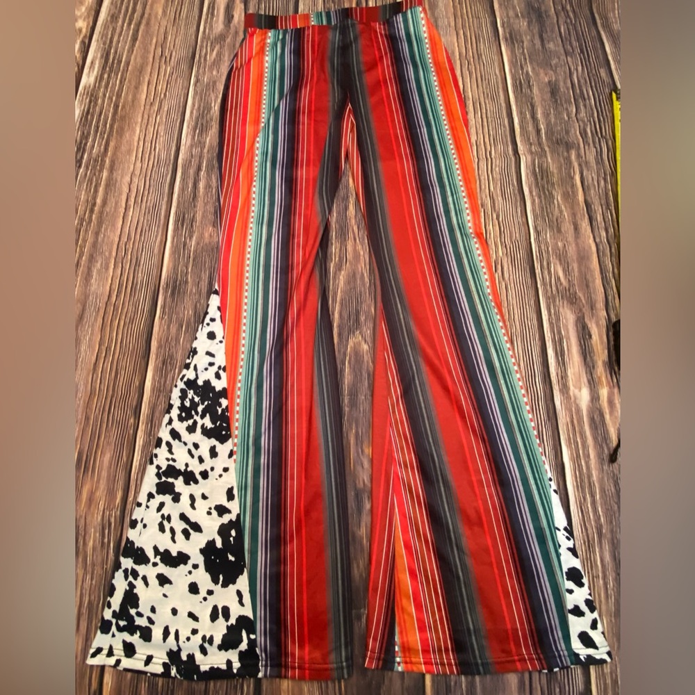 Serape Southwestern Cowhide Cowprint Stretchy Palazzo Pants. Size Large. New